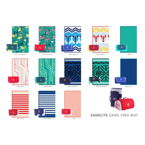 Collection of Sandlite sand-free mats in various colors and patterns