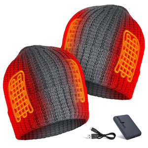 ActionHeat grey knit beanie with glowing orange heating elements and portable battery pack