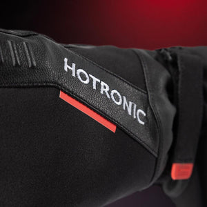 Hotronic logo on black leather glove material