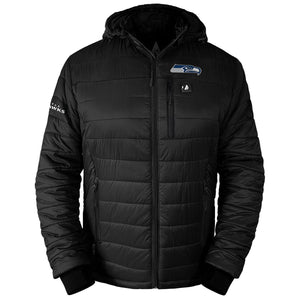 ActionHeat black hooded puffer jacket with Seattle Seahawks logo