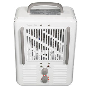 World Marketing Comfort Glow white electric space heater with two control knobs and a top carrying handle