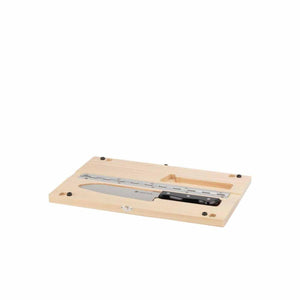 Snow Peak folding wooden cutting board with integrated kitchen knife