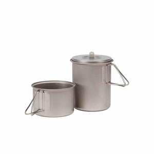 Snow Peak titanium trekking cup and pot set with folding handles