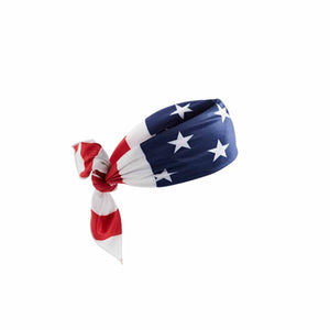 Mission tie headband featuring an American flag print