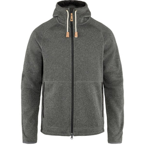 FjallRaven grey fleece zip up hoodie with white drawstrings
