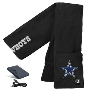 ActionHeat Dallas Cowboys black fleece heated scarf with battery pack and charging cable