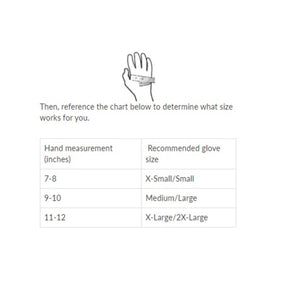 Gears Canada glove sizing chart showing hand measurements in inches and corresponding glove sizes