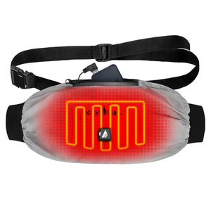 ActionHeat grey heated waist pack with black adjustable strap and power bank connected