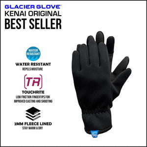 Glacier Glove Kenai Original black neoprene glove with fleece lining and textured fingertips