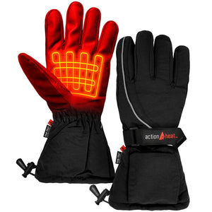 ActionHeat battery heated gloves in black and red with visible heating element grid