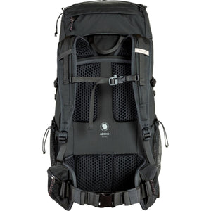 Back view of black FjallRaven Abisko 35 hiking backpack showing mesh back panel and adjustable straps