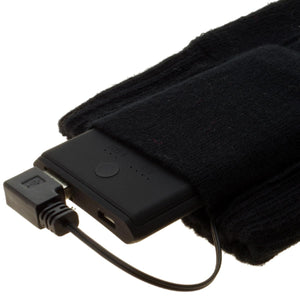 Black power bank connected to a black knitted fabric sleeve