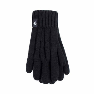 Heat Holders black knit gloves with ribbed cuffs and brand logo tab