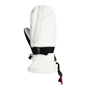 Seirus white winter mitten with zippered pocket and black wrist strap