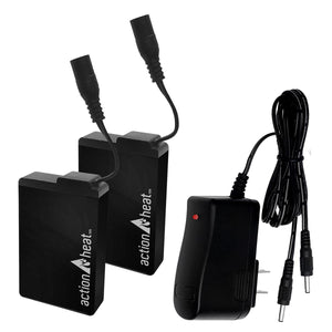 Two ActionHeat rechargeable batteries and a dual wall charger