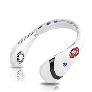 White wearable neck fan with San Francisco 49ers logo