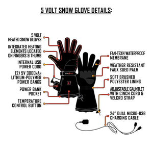 Temp360 5V Women's Battery Heated Snow Gloves