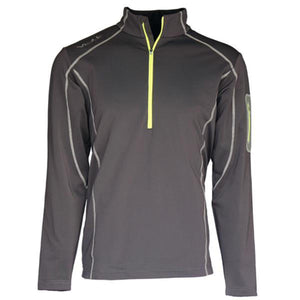 Volt Heat grey long sleeve quarter zip pullover with neon yellow zipper