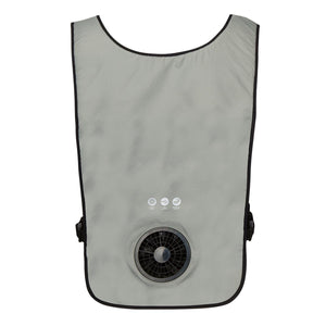 Grey Addheat cooling vest with integrated fan and USB power icons