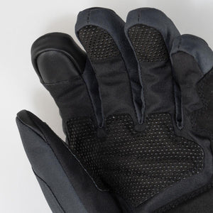 Close up of black Mobile Warming glove palm with textured grip pattern