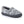 Acorn grey faux fur slipper with white and black chevron pattern and grey suede trim