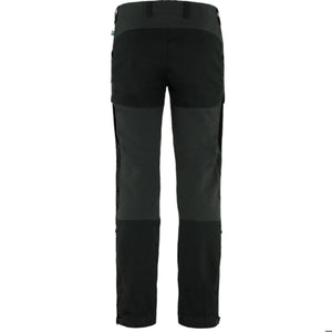 Back view of black FjallRaven trekking trousers with reinforced panels