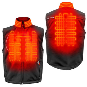 Gyde heated vest showing front and back heating element patterns