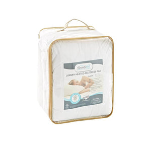 Beautyrest queen size luxury heated mattress pad in clear plastic storage case