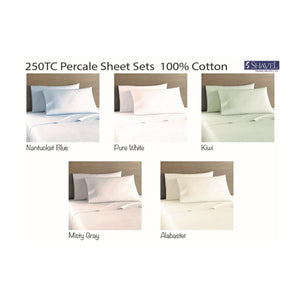 Shavel Home Products 250 thread count percale cotton sheet sets in Nantucket Blue Pure White Kiwi Misty Gray Alabaster