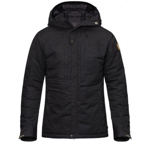 FjallRaven black hooded winter jacket with front pockets and zipper closure