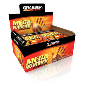 Grabber Mega Warmer display box containing individual air activated hand warmer packets