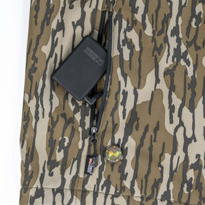 Mobile Warming battery pack inside a zippered camouflage pocket