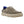 Korkers tan slip on shoe with perforated upper and blue patterned interior