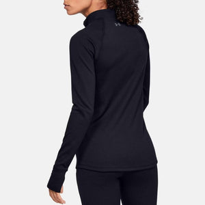 Back view of Under Armour black long sleeve mock neck shirt