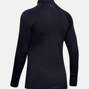 Back view of black Under Armour long sleeve mock neck shirt