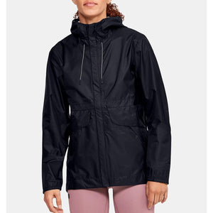 Under Armour black hooded rain jacket with front pockets and drawstring