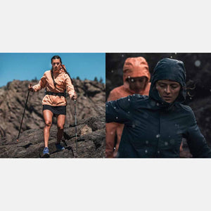 Under Armour jackets worn by women hiking in sunny and rainy weather
