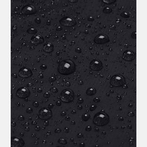 Water droplets on black Under Armour fabric