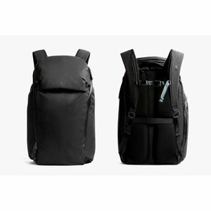 Front and back view of a black Bellroy backpack