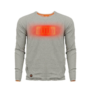 Grey long sleeve thermal shirt with glowing red heating element graphic on chest