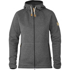 Fjallraven dark grey fleece hoodie with front zipper and side pockets