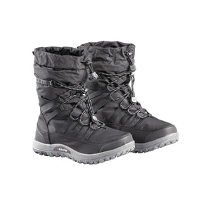 Pair of black Baffin winter boots with grey soles and drawstring closures