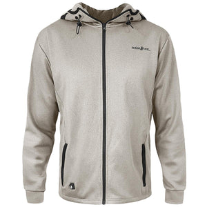 ActionHeat tan zip up hooded jacket with black trim and front pockets