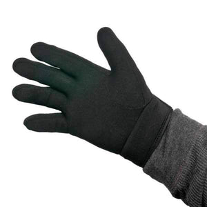 Warm and Safe black heated glove liner on a hand