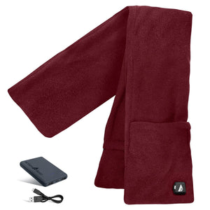 ActionHeat burgundy fleece heated scarf with power bank and charging cable