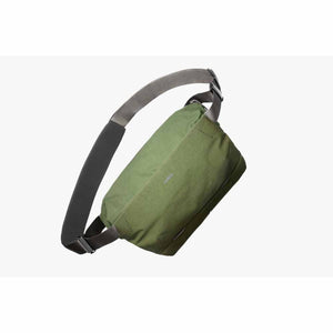 Olive green Bellroy sling bag with adjustable grey strap
