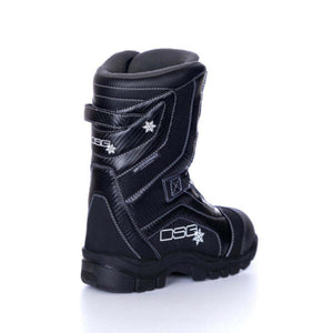 Black DSG Outerwear winter boot with white stitching and snowflake graphics