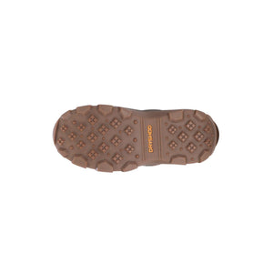 Brown Dryshod boot outsole with deep tread pattern