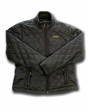 Black Volt quilted jacket with front zipper and logo patch