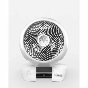 Vornado white circular air circulator fan with digital display and Energy Smart label